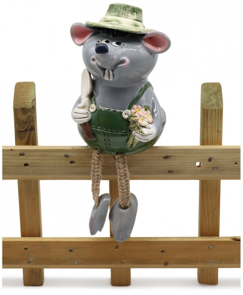 Keramik Gartenstecker Maus der Gärtner 18cm